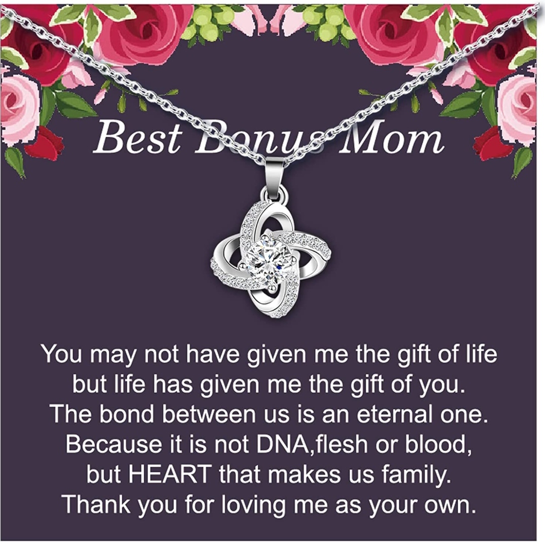 bonus mom stepped up mom love knot necklace christmas gifts for stepmom