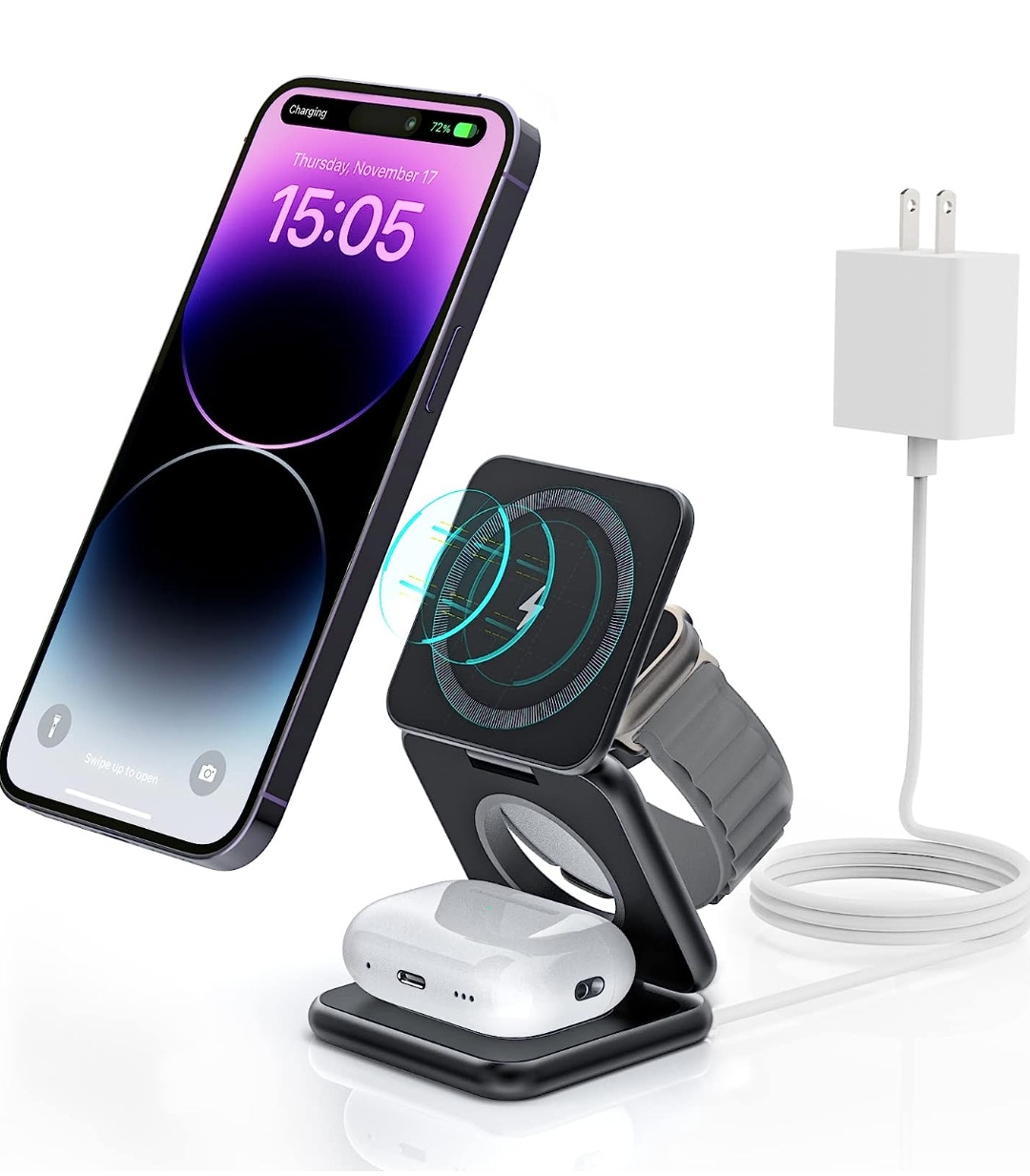 ku xiu x40 3-in-1 magnetic wireless charger foldable metal charging station best christmas gift for a lady under $100