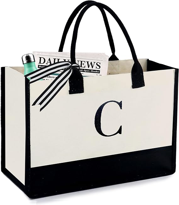 personalized initial canvas beach or tote bag christmas gifts for female coworkers under $20