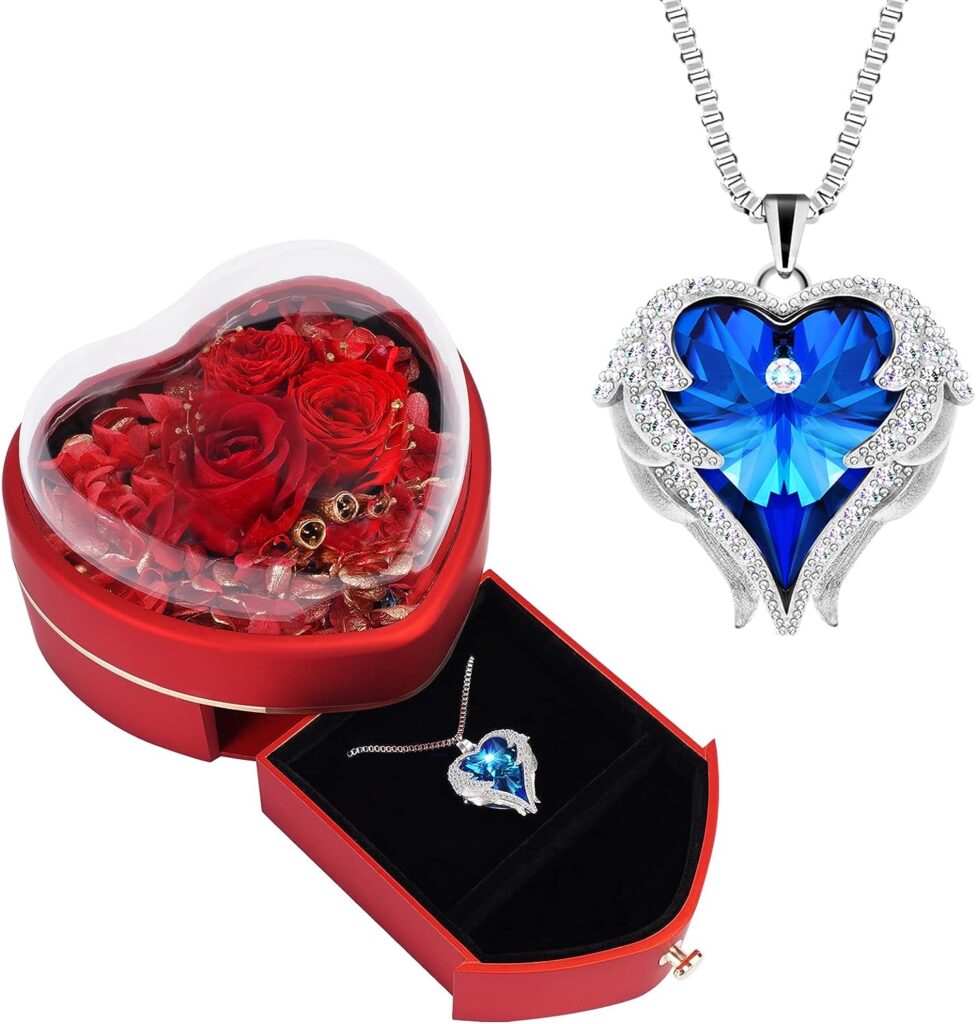 jlqptx preserved rose with angel wings necklace gift set for women eternal Rose gifts christmas gifts for 18 year old female-ultimate buyer's guide 2023