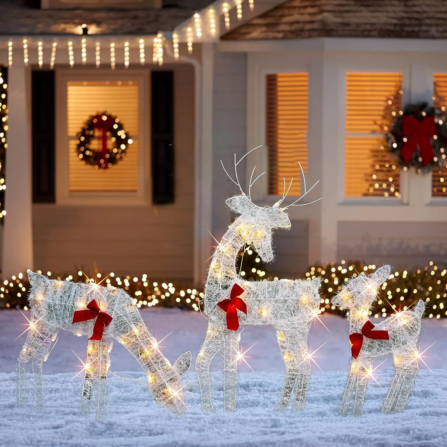 hourleey christmas decoration outdoor 60 light up deer family best 10 christmas tree with gifts-ultimate guide 2023
