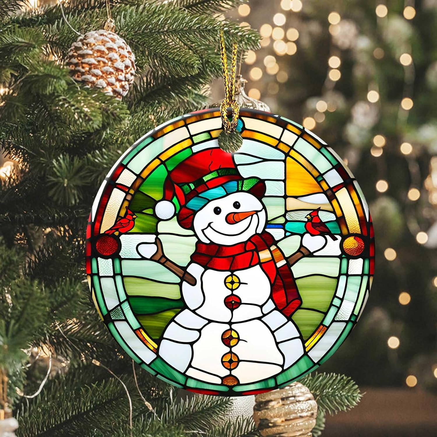 snowman cardinals ornament 2023 round ceramic colorful glass style ornament xmas keepsake best 10 christmas tree with gifts-ultimate guide 2023